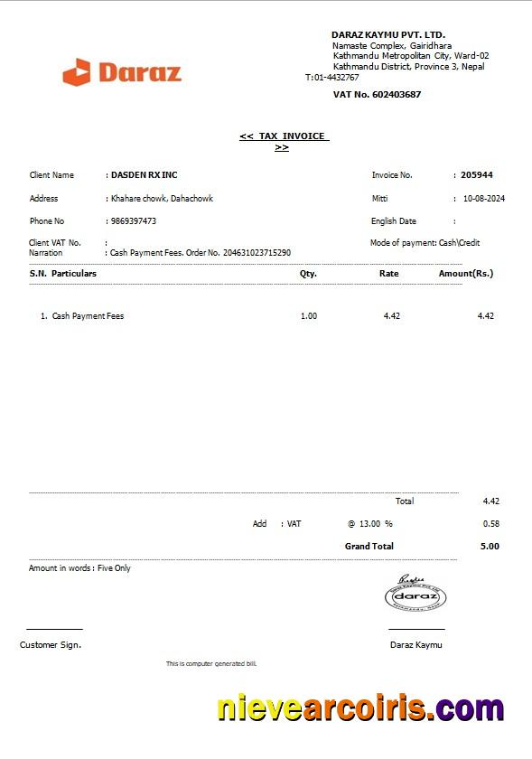 NEPAL DARAZ business utility bill
